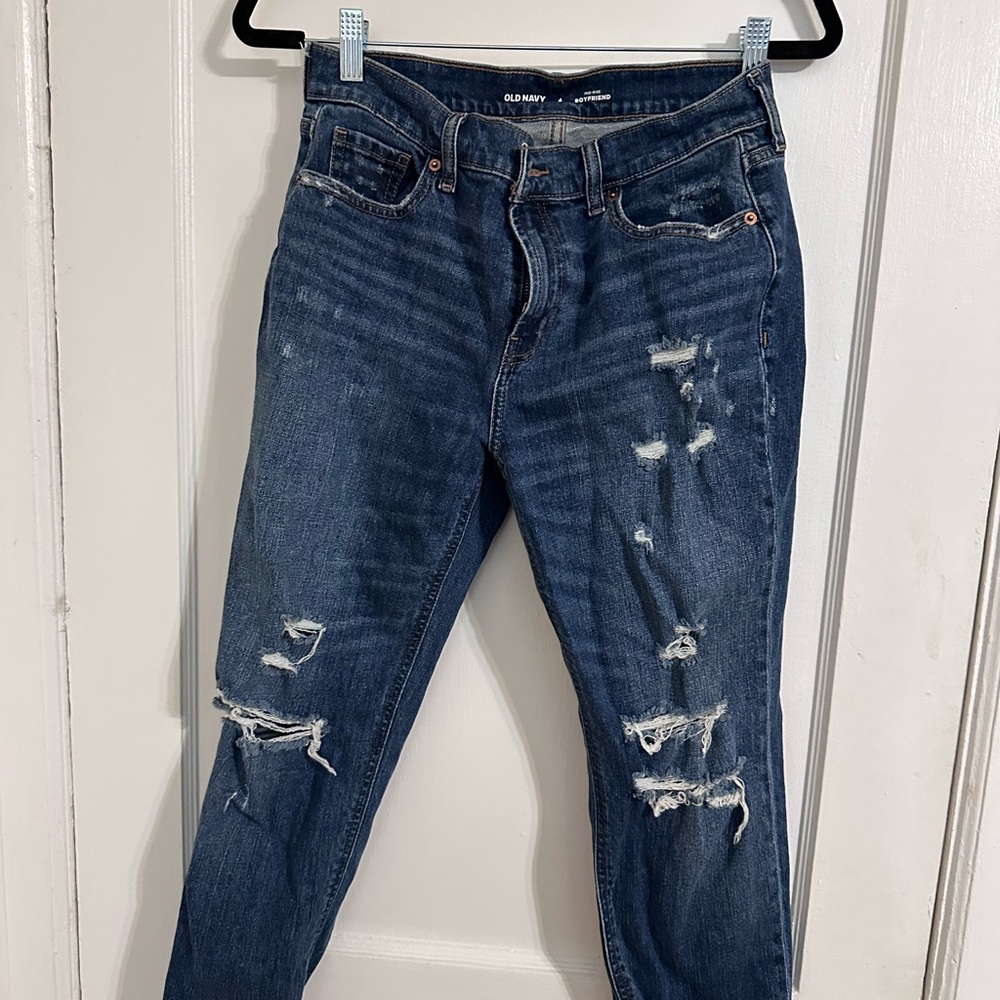 Old Navy Mid-Rise Boyfriend Jeans in Dark Blue